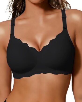 Jelly Bras for Women No Underwire Scalloped Push Up Wireless Bralettes Seamless Soft Comfort Everyday Tshirt Bra