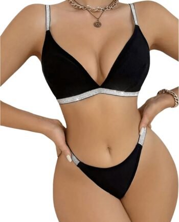 Lingerie for Women Glitter Bra and Thong Panty Underwear Sets