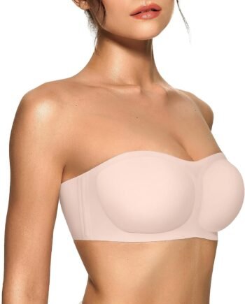 Womens Strapless Bras Jelly Push Up Bandeau Bra Non Slip Wireless Supportive Padded Bras Seamless Comfortable Tube Bra