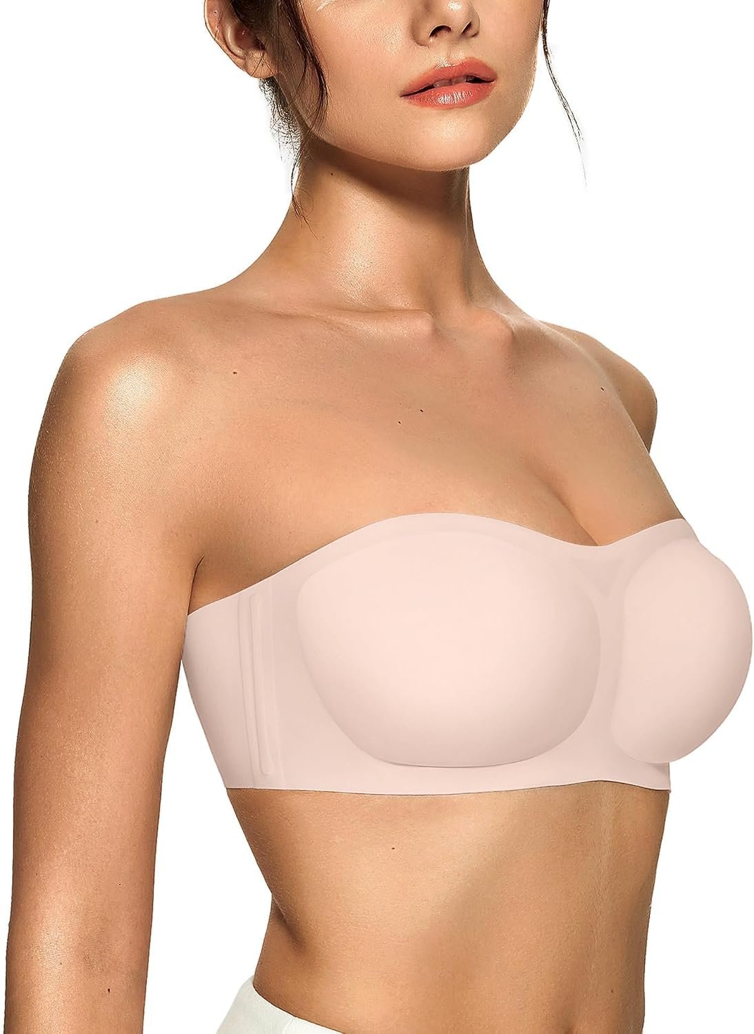 Womens Strapless Bras Jelly Push Up Bandeau Bra Non Slip Wireless Supportive Padded Bras Seamless Comfortable Tube Bra
