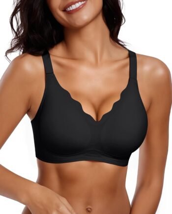 Womens Seamless Bras No Underwire Supportive Wireless Push Up Full Coverage  Comfort Scalloped T-Shirt Bra