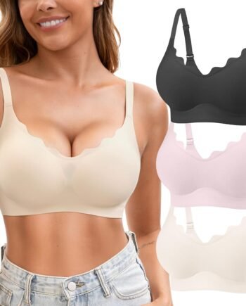 Womens Seamless T-Shirt Bras 3 Pack Wireless Comfy Jelly Bra, Full Coverage Bralette No Show Under Clothes