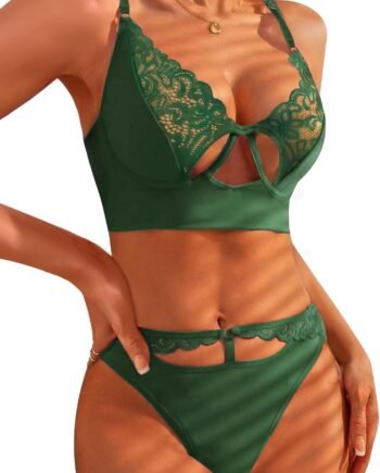 Women Sexy Lingerie Lace Patchwork Matching Bra and Panty Lingerie Sets