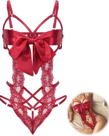 Women's sexy lace bodysuit set with bow detail; Valentine's Day selection