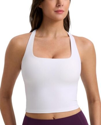 Square Neck Cropped Sports Vest (Racket Back, Light Support)