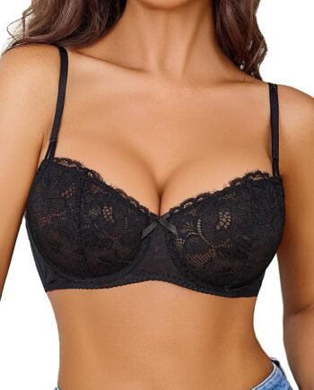 Women's Sexy Lace Bra Sheer Balconette Underwire Unlined Everyday Bras Lingerie