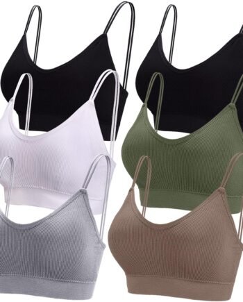 6 Pcs V Neck Bralettes for Women Padded Bralette with Straps Seamless Bra
